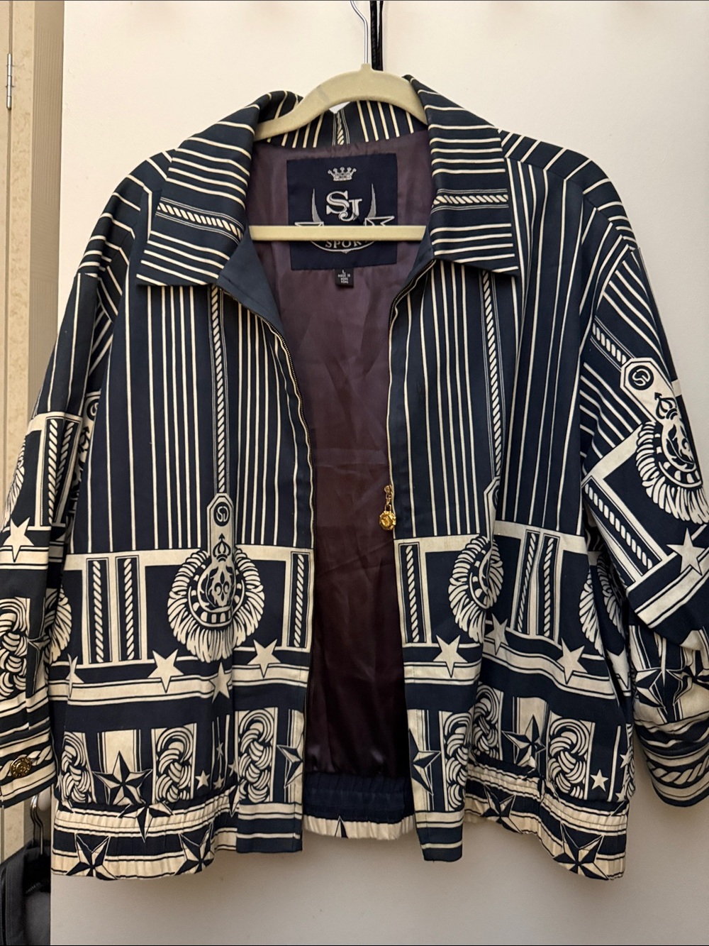 SJ Navy & Cream Patterned Bomber Jacket